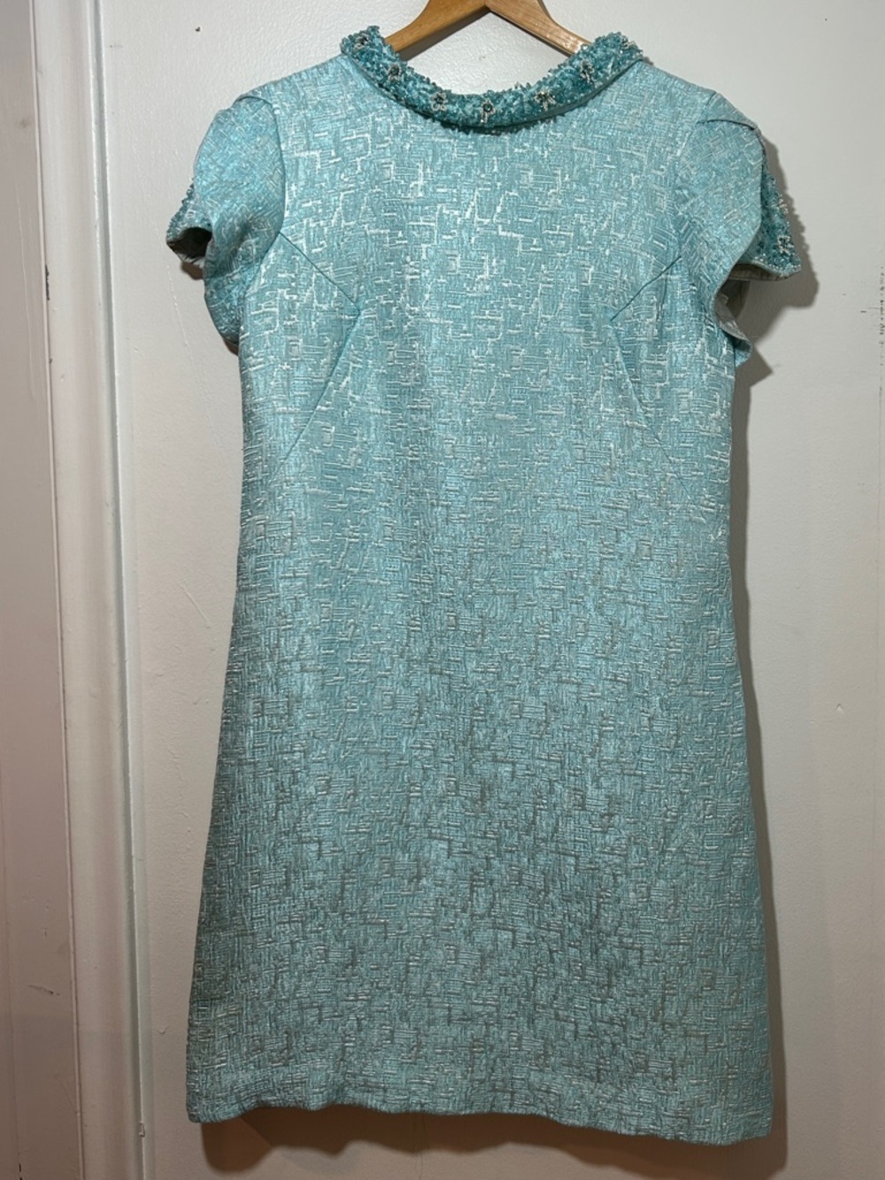Vintage Light Blue Textured Short-Sleeve Shift Dress Size S